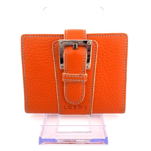 Loewe Textured Calfskin Buckle Compact Wallet in Orange - Picture 1 of 7